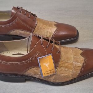 Steve Harvey Ostrich Leg Brown and Tan Men's Shoes